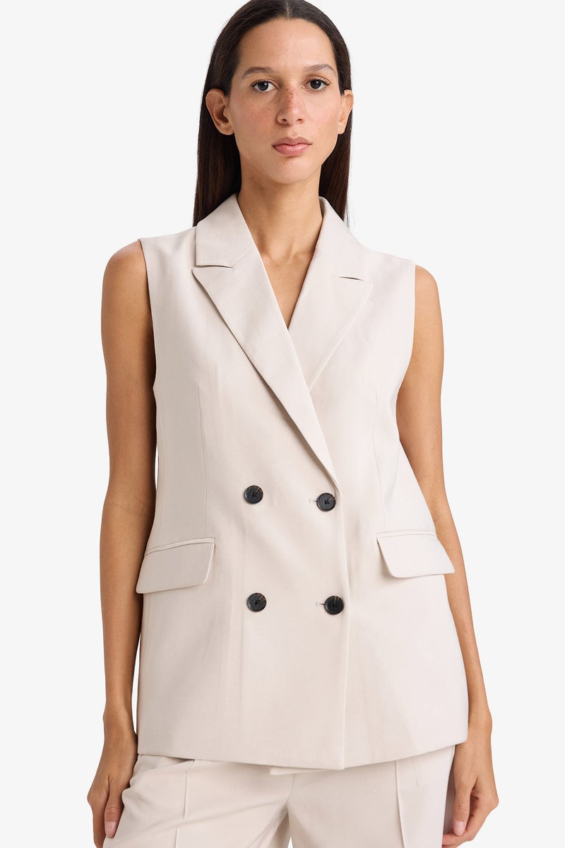 DeFacto Beige Woman Regular Fit Jacket Collar Viscose Vest Casual - Image 1